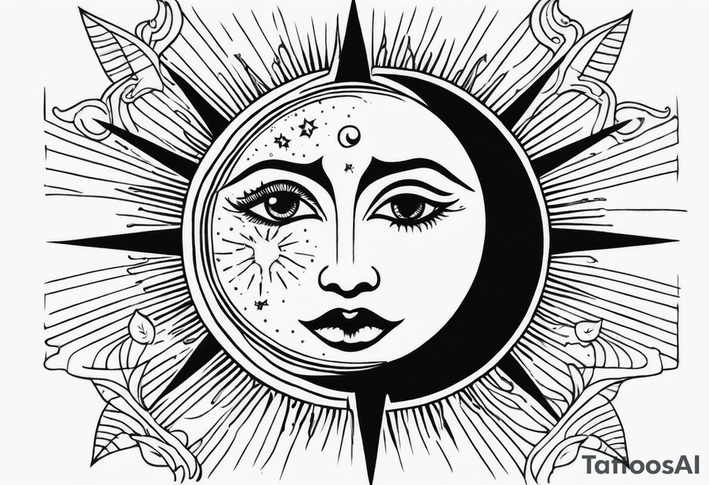 A eye, the moon on the right side, the sun on the left side tattoo idea