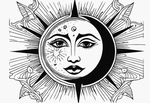 A eye, the moon on the right side, the sun on the left side tattoo idea