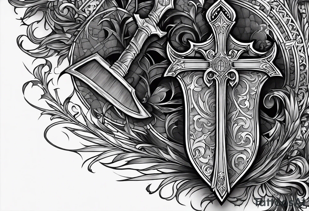 The symbol of Matthias a open Bible and a battle Axe tattoo idea