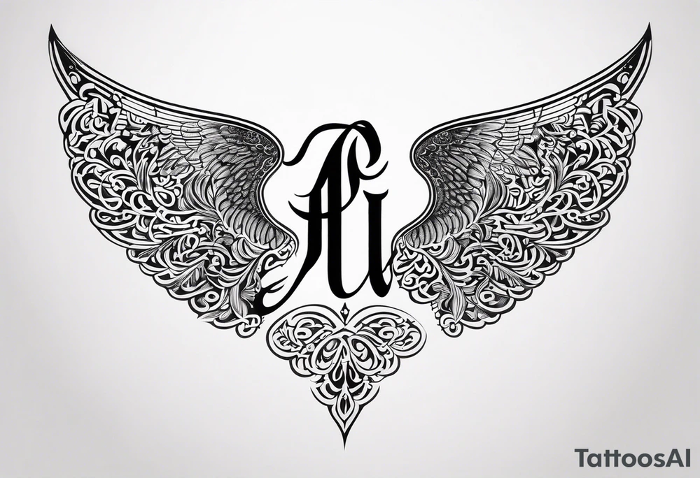 words in arabic calligraph in shape of angel wing tattoo idea