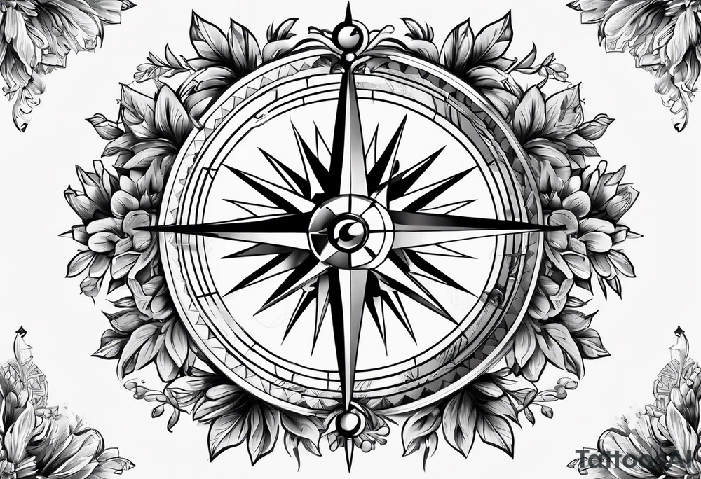 A compass with an narrow Olive wreathe wrapped around it tattoo idea