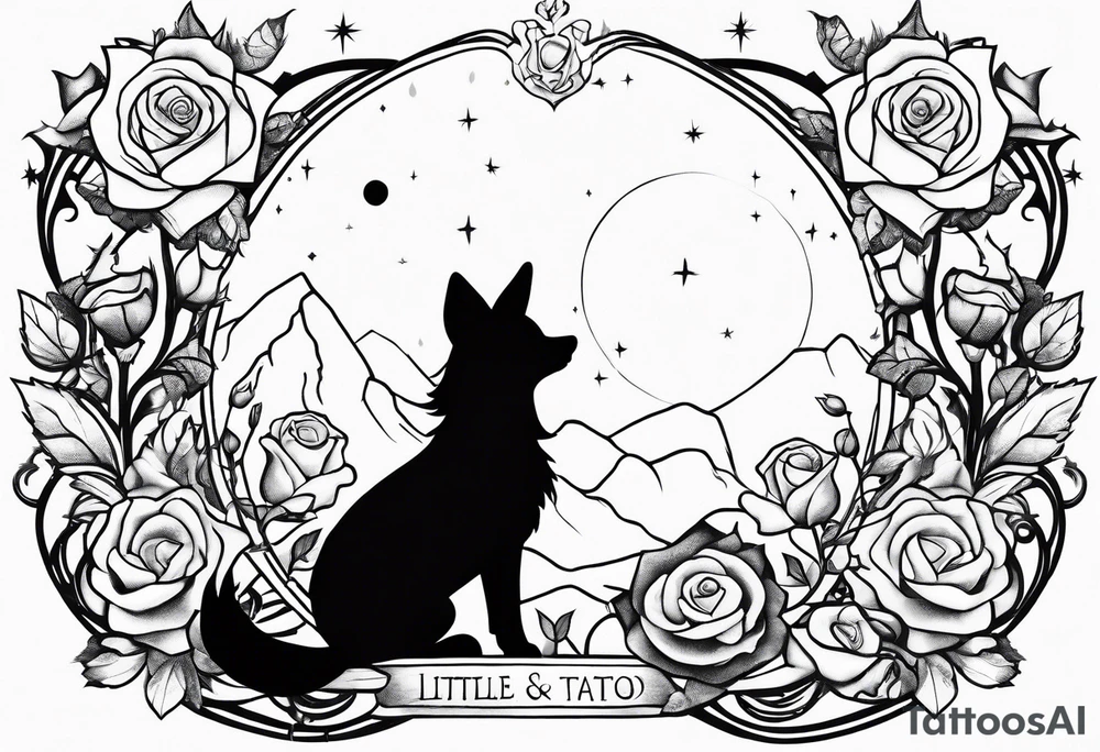 Little prince with fox on his planet with rose tattoo idea