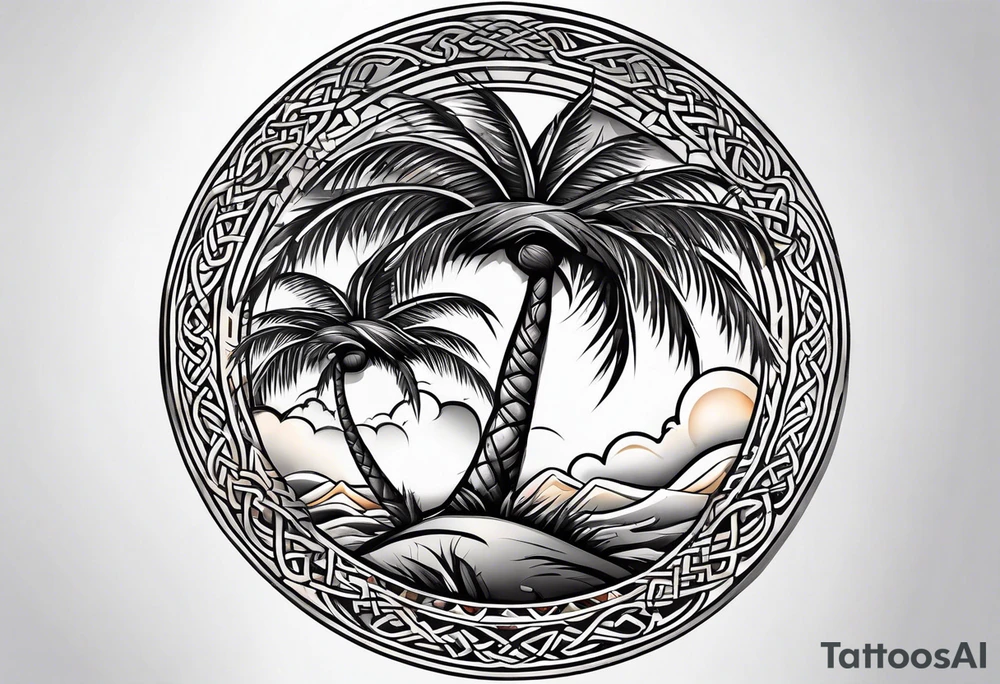 palm trees, knowledge, martial arts and the celtic symbol for family tattoo idea