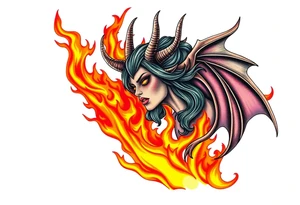 Female demon in the flame tattoo idea