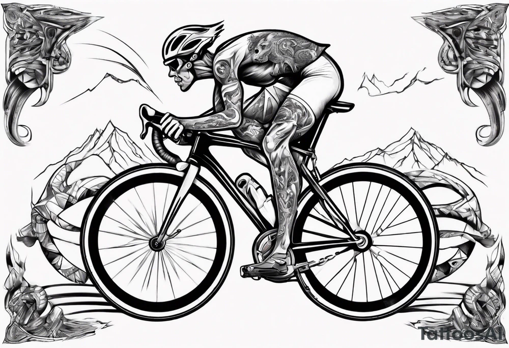 road bicycle and a mountain with a heavy weight tattoo idea