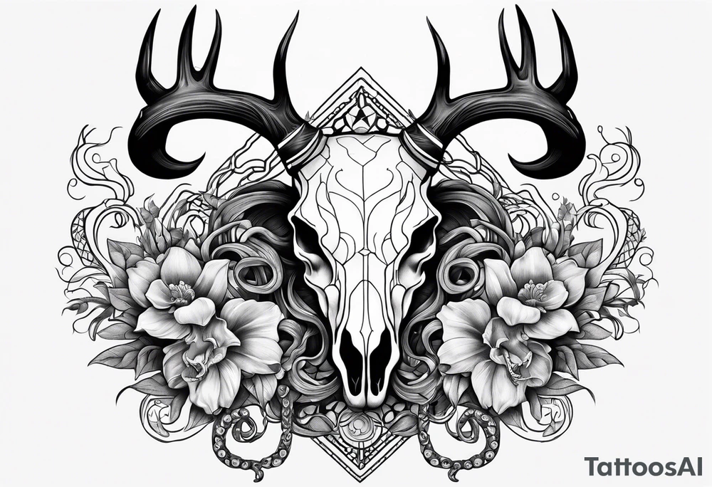 Deer skull with octopus intertwined tattoo idea