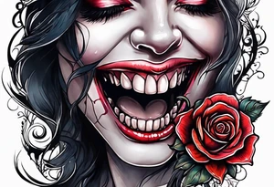 Sexy vampire mouth biting rose tattoo idea