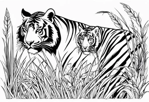 tigers stalking from behind grass tattoo idea