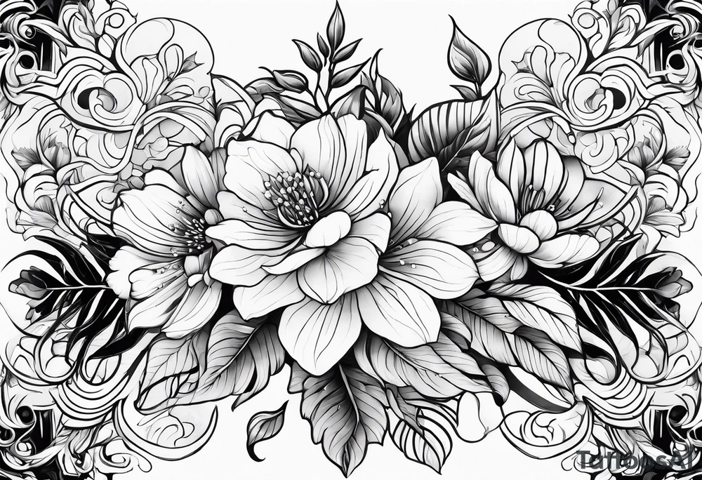 flowers, leaves tattoo idea