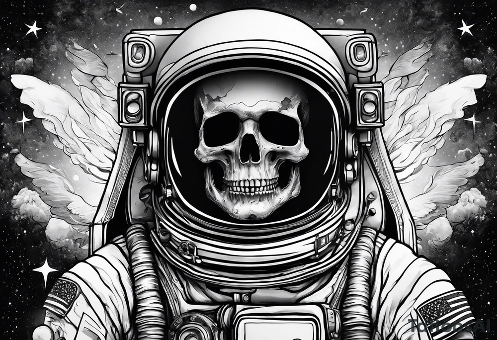 astronaut with a skelletal face tattoo idea