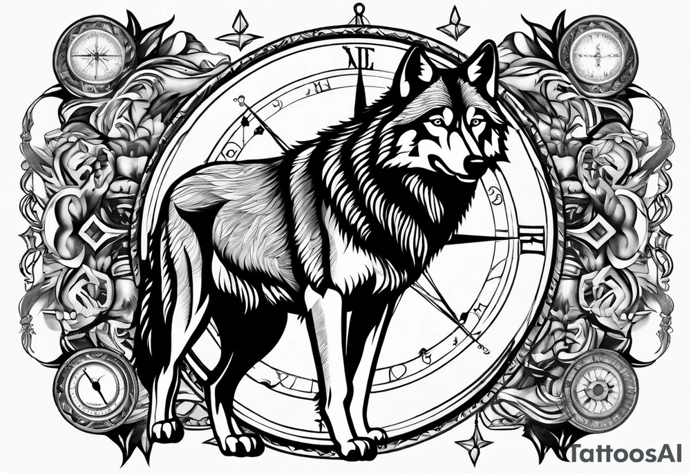 Wolf with compass tattoo idea