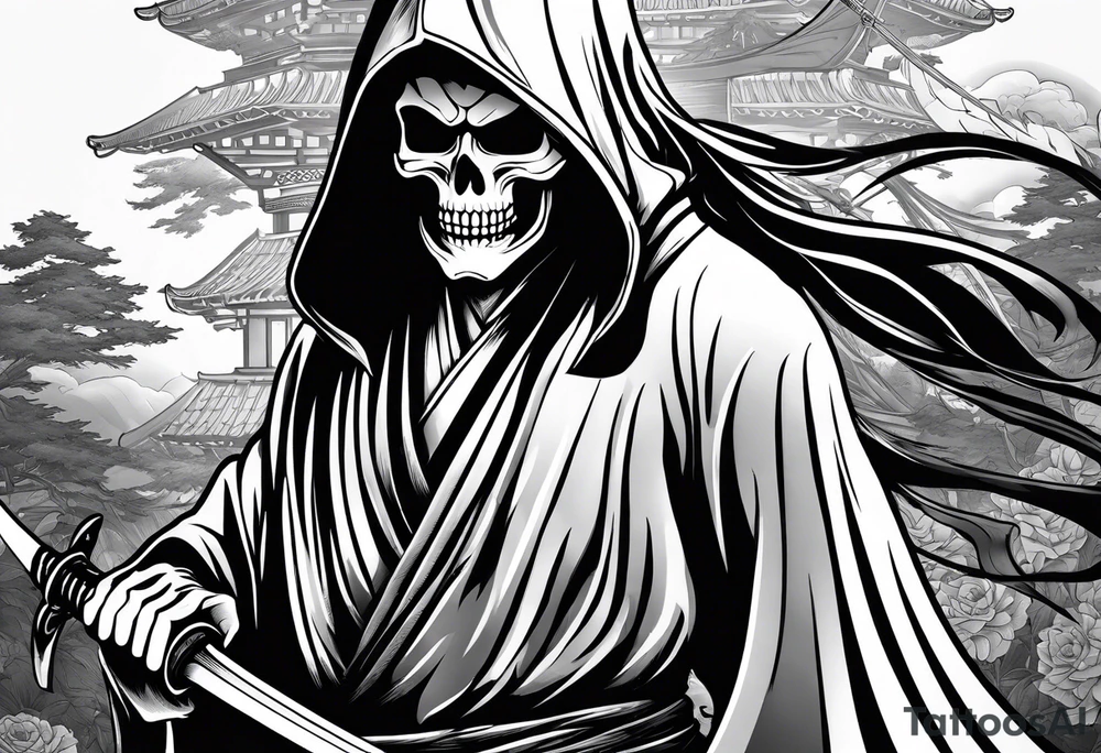 katana with grim reaper tattoo idea
