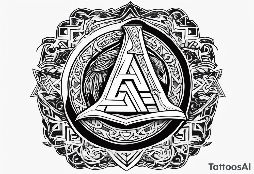 Valhalla sword 
shield axe Valknut tattoo idea