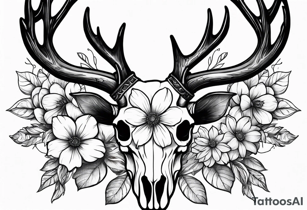 Reindeer skull and flower tattoo idea