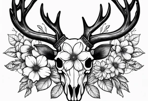 Reindeer skull and flower tattoo idea