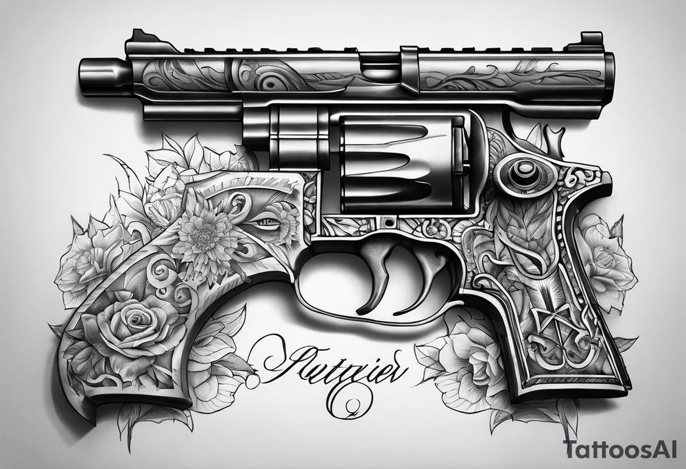 The letters AR with pistols on each side tattoo idea