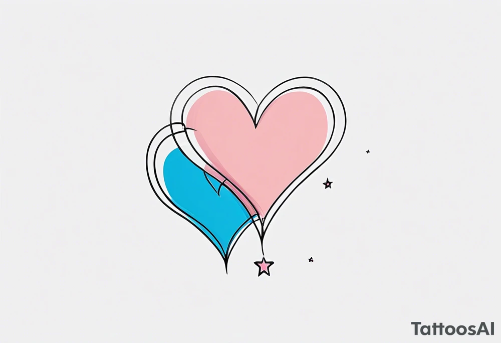 Two pink hearts one blue heart small star in a straight line tattoo idea