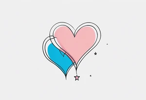 Two pink hearts one blue heart small star in a straight line tattoo idea