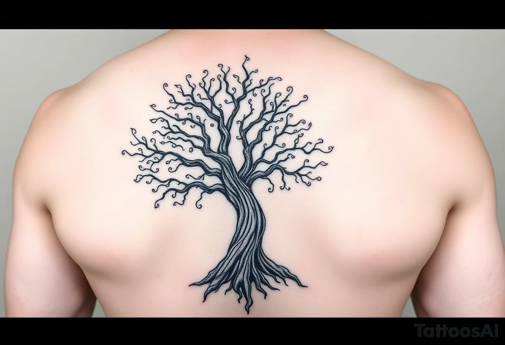 Flowing asymmetrical symbolic tree quarter sleeve. Should not look realistic. Combination of tree of Gondor and Yggdrasil. tattoo idea