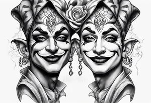 Happy and sad two face jester tattoo idea