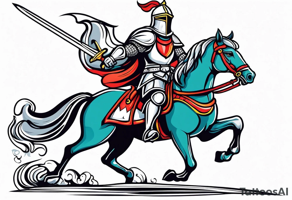 Templer knight on horse with sword an shield tattoo idea