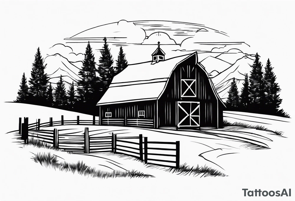 Rustic Barn Silhouette tattoo idea