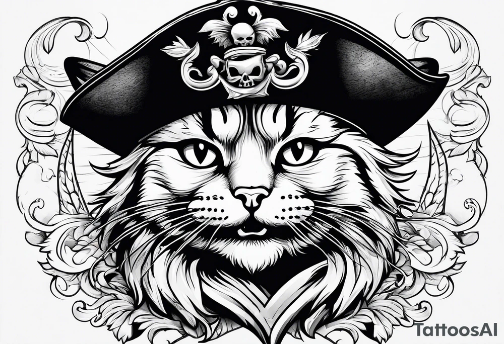 Happy cat in pirat hat tattoo idea