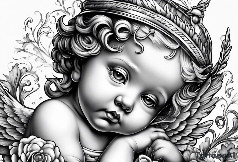 Cherub looking down tattoo idea