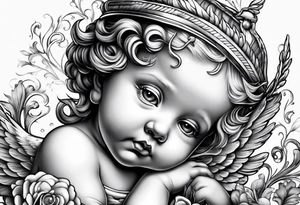 Cherub looking down tattoo idea