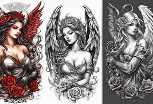 Angel and devil fighting back tattoo design tattoo idea