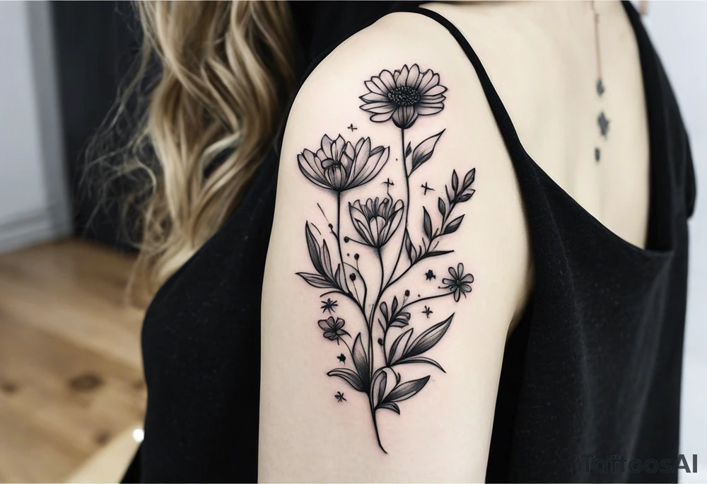 small long stem wildflowers tattoo idea