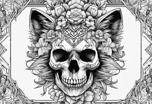 nature element with cat and skull tattoo idea
