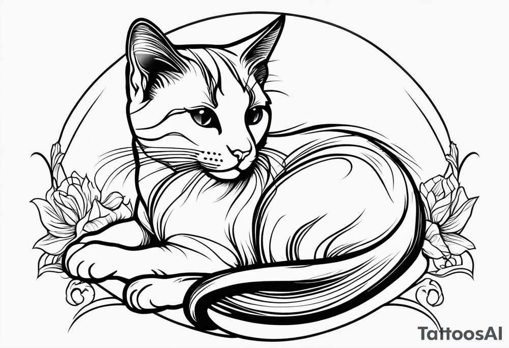 Design a simple outline tattoo of a cat stretching, embodying grace and flexibility, perfect for a subtle yet expressive design tattoo idea