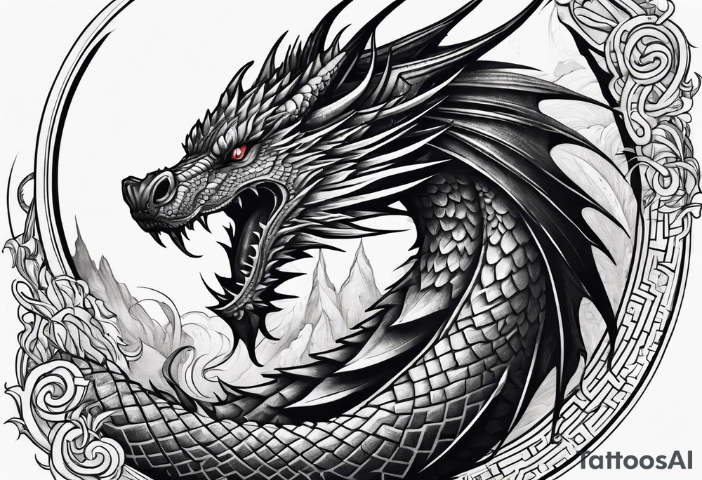 A dark evil dragon with a labyrinth on it tattoo idea