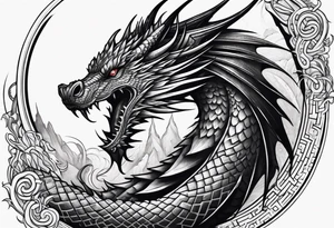 A dark evil dragon with a labyrinth on it tattoo idea