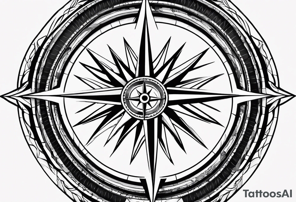 simple basic compass rose with long lines tattoo idea