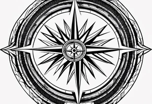 simple basic compass rose with long lines tattoo idea