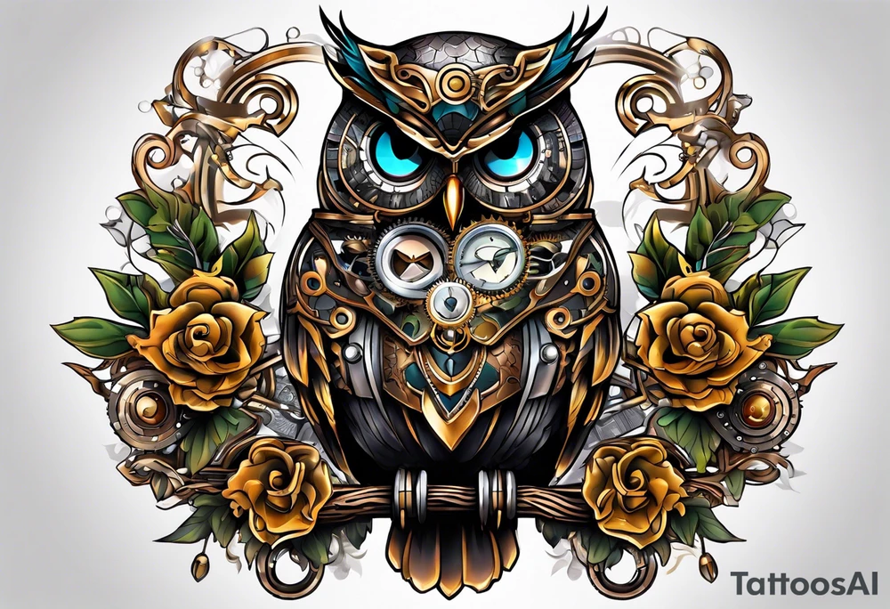 Steampunk owl tattoo idea