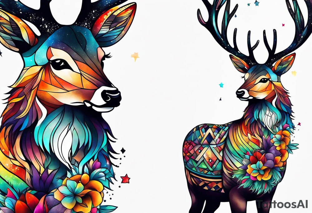 stag featuring colours of the universe and galaxies and pineapples in amsterdam tattoo idea