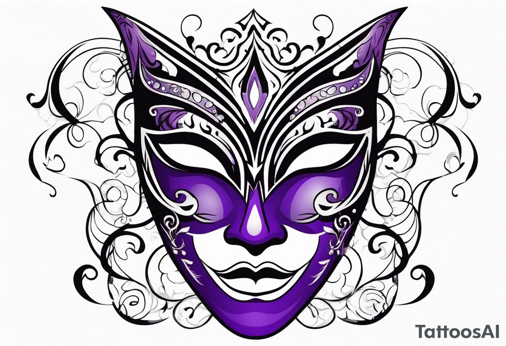 Unhappy Masquerade mask that is purple and black  with smoke tattoo idea