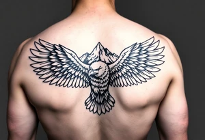majestic eagle spreading wings against mountain peaks tattoo idea