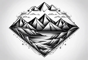 Mountains and ocean waves in a diamond shape tattoo idea