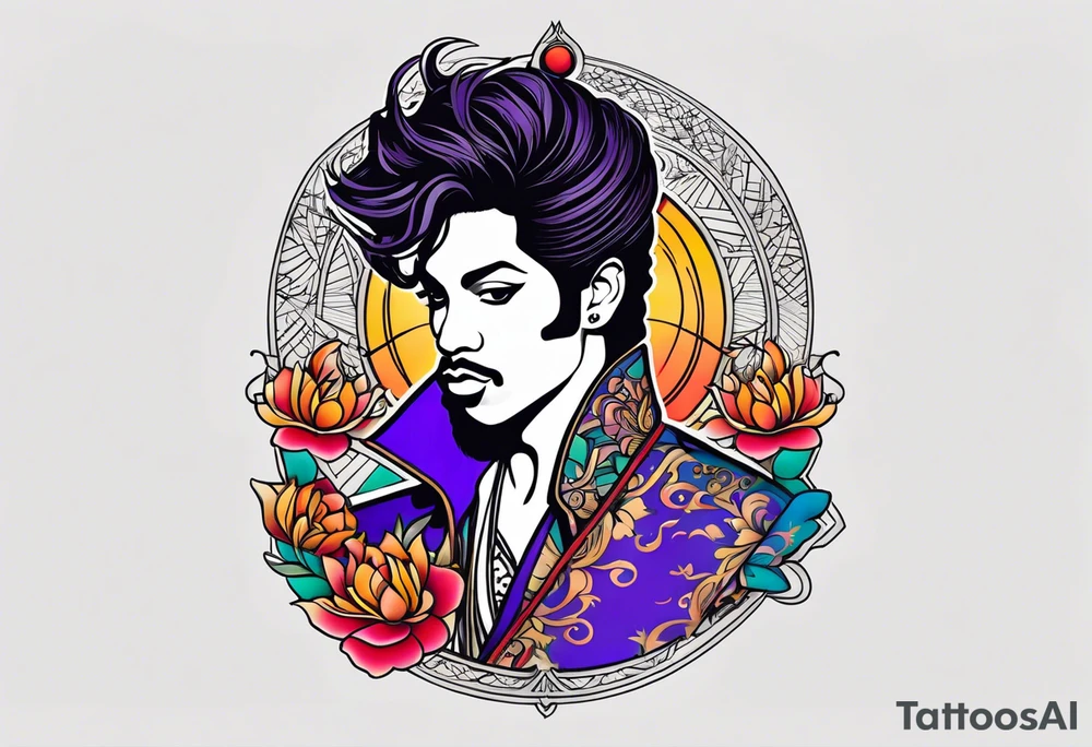 Tattoo honoring the musician Prince that also incorporates Pride colors. No symbols, and no faces. tattoo idea