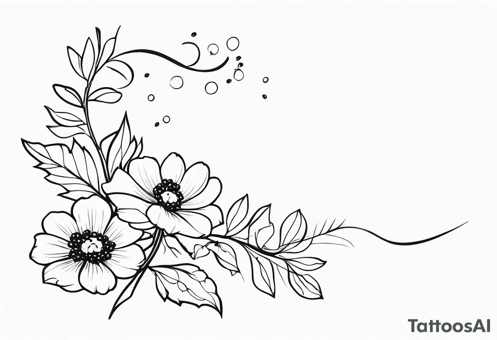 minimalist s-curve of cosmos flower, and rowan tree berries tattoo idea