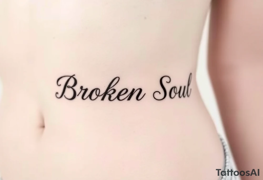 Broken Soul, in fancy cursive writing, small thin lettering tattoo idea