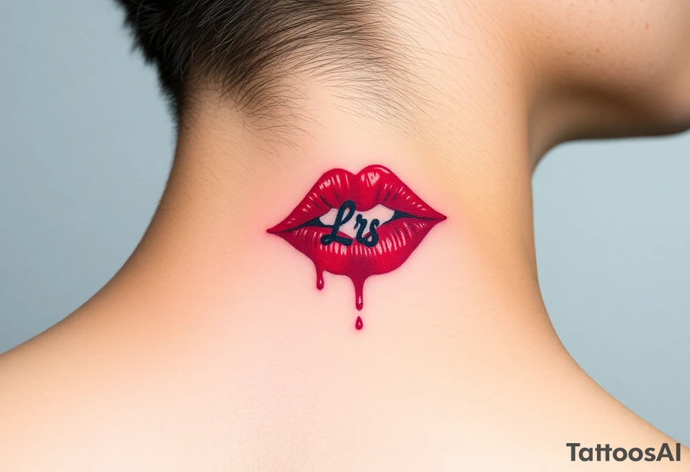 Stain from lipstick kiss with initial lowercase lrs tattoo idea