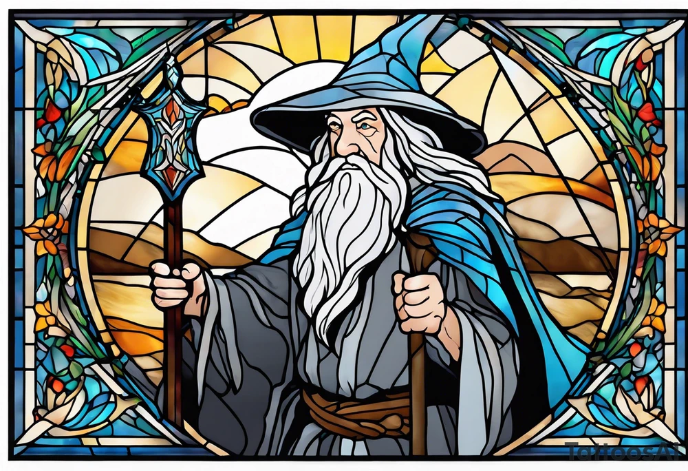 Gandalf in stained glass fighting tattoo idea