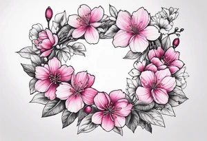 Flower wreath cherry blossoms pinks and purples tattoo idea