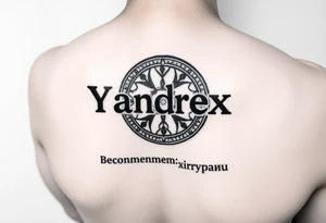 "Yandex.Zen logo, but letters are replaced with samsaric wheels. Slogan below: 'Рекомендуем: нирвану'.  

Style: Censored look (semi-transparent ink). Black/grey, forearm placement." tattoo idea