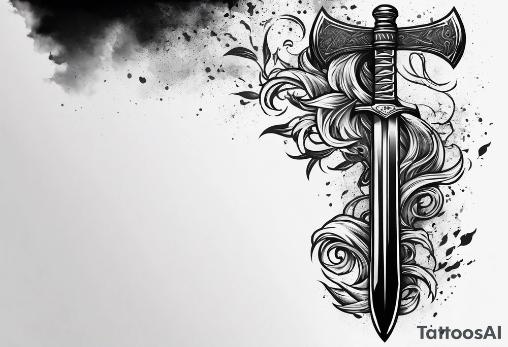 Valhalla 
 sword stairs axe mist tattoo idea